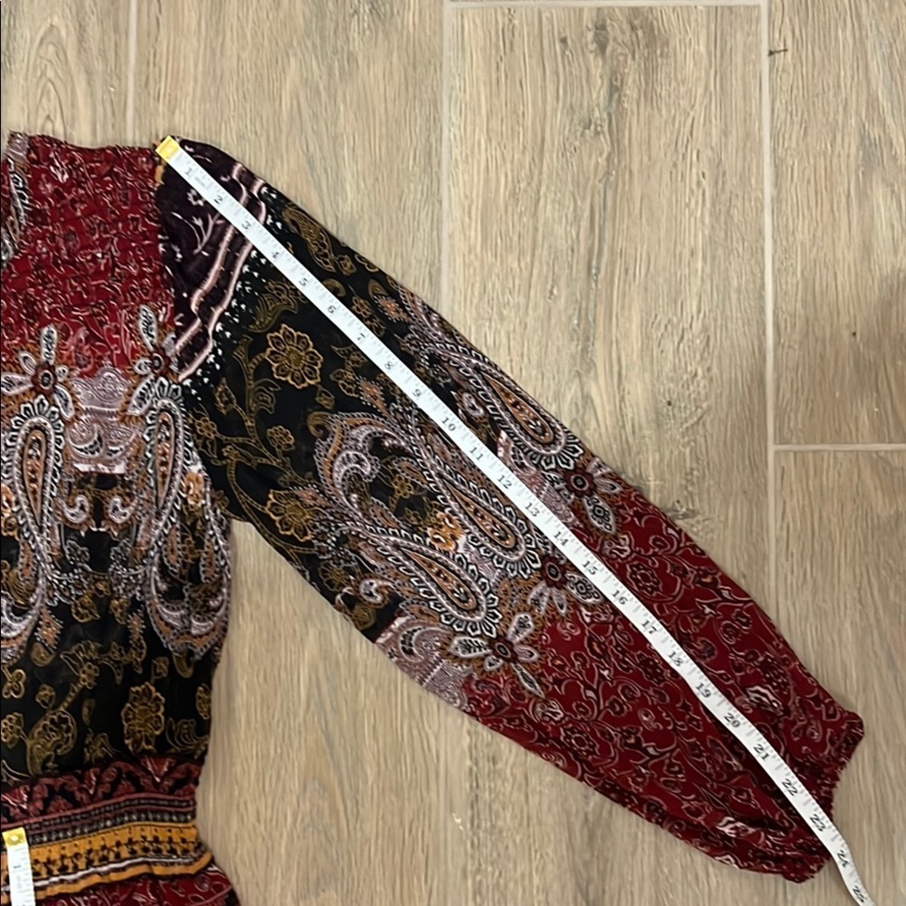 Fig & Flower Anthropologie Dress Sheer Boho Paisley Bishop Maxi Fall Rust Brown - Picture 11 of 16